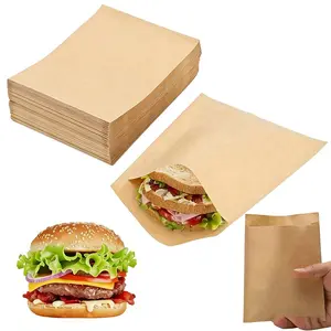 Cowhide Paper Sandwich Bags, Oil-Resistant Disposable Food Bags for Hamburgers, Desserts, Fried Chicken, Leakproof Snack Packaging