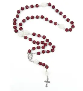 Red Bead rosary necklace,Vibrant Multicolor Rosary Cross Pendant Necklace,Perfect Newyear gift,Holiday gift,Party Favor Accessory, Elegant Gift Idea for Catholics