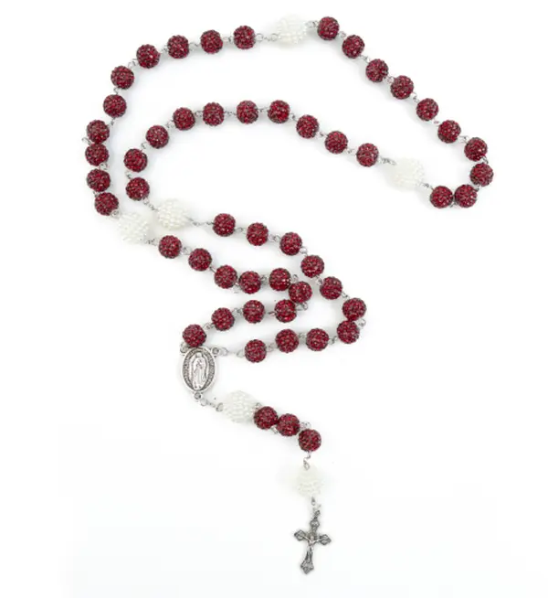 Red Bead rosary necklace,Vibrant Multicolor Rosary Cross Pendant Necklace,Perfect Newyear gift,Holiday gift,Party Favor Accessory, Elegant Gift Idea for Catholics
