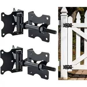 Self Closing Gate Hinges, Heavy Duty 90 Degree Adjustable Door Closer Hinges with Swing Adjustment Tool for Vinyl & Wooden Fence, 2 Pack, Black