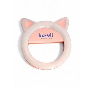 Kawaii Lighting 6-Inch Cat Ear Clip-On Rechargeable Ring Light – 3 Color Modes & Adjustable Brightness for Selfies & Content Creation Portable Selfie Adjustable Cable Cable Phone Smartphone Cellphone Cellphone