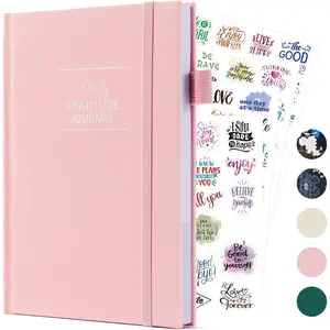 Gratitude Journal with 4 Inspirational Stickers: Undated Daily Gratitude Journal for Women and Men - More Happiness, Affirmation, and Mindfulness in A Few Minutes with Prompts & Quotes (Pink)