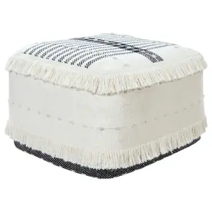 Ox Bay Striped Farmhouse Hand- Woven Cotton Po uf Ottoman