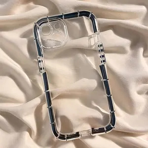 [iPhone Case] Mobile Phone Case Simple Round Edge Transparent Apple Color Edge Suitable for Apple 13 Mobile Phone Case Transparent iphone15promax Women's High-end 14 Anti-fall 15 New Model 14 Pro Lens Full Cover Sound Hole Silicone Soft