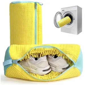 Shoe Washing Bag for Washing Machine,Fluffy Fibers Keep 360° Wrap-around Cleaning for All Types Shoe And Sizes,Laundry Shoe Bag for Washer and Dryer, Reusable Shoe Cleaning Bag for Sneaker, Shoes Washing Bag