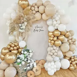 White Sand Gold Balloon Garland Arch Kit, 139pcs Beige Nude White With Metallic Gold Latex Balloons For Wedding Bridal Shower Engagement Party Decorations Birthday BabyShower Supplies