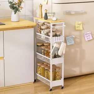 Slim Storage Cart  Wheels, 4 Tier Metal Narrow Rolling Cart with Handle and  Top, Multifunctional Small Mobile Shelf Unit Organizer Trolley for Laundry, Bathroom, Kitchen