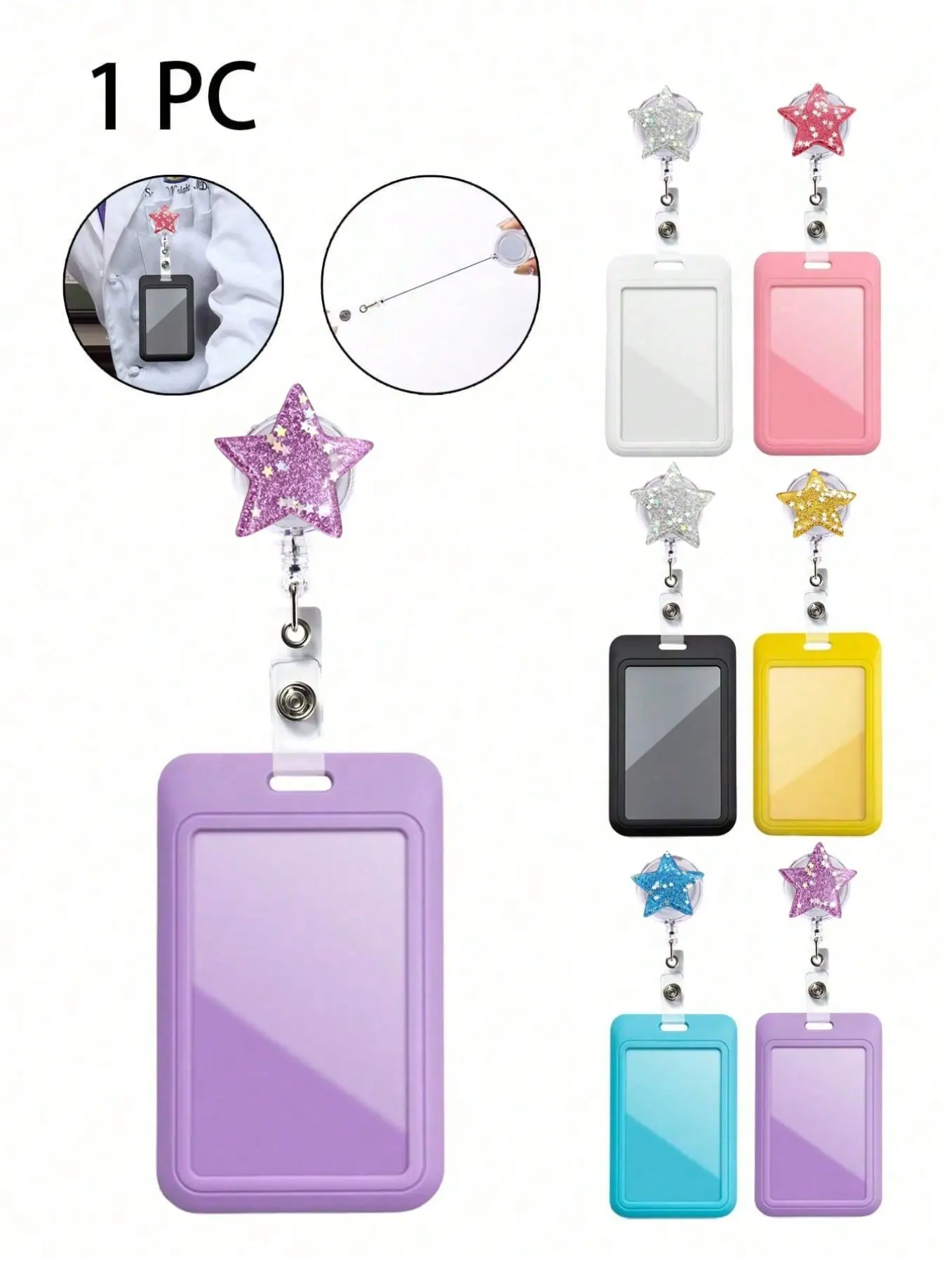 Multicolor Pull-Tab Badge Holder, Card Case, Anti-Loss Device, Universal ID Cover with Heart Decor, Adjustable Transparent Design, Retractable Badge Reel
