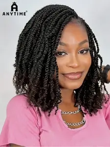 Short Bantu Braided Wigs, Synthetic Full Lace, Handmade Cornrow Braids, 350# Ginger Color, Heat Resistant, for Women, Curly Synthetic Wig