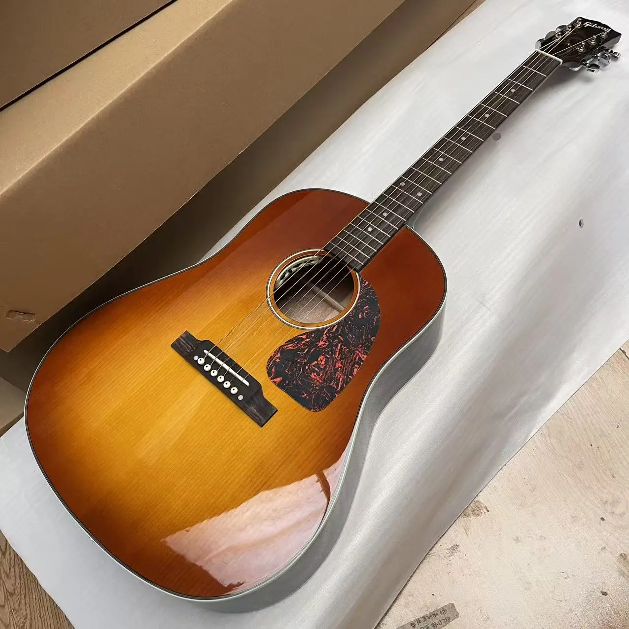 New Gibson J45 Acoustic-Electric Guitar - Solid Spruce Top, Bone Nut, Bone Saddle, Light Cherry Burst Finish