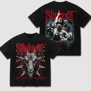Slipknot Heavy Metal Vintage Washed Tee, Nu Metal Band Mask Graphic T-Shirt, Retro Baphomet No Gods Shirt, Heavyweight Cotton Oversized Streetwear, You Never Left Me Fan Apparel, Unisex Casual Top, Trendy Gym Workout Outfit, Street Fashion Clothing 2F1