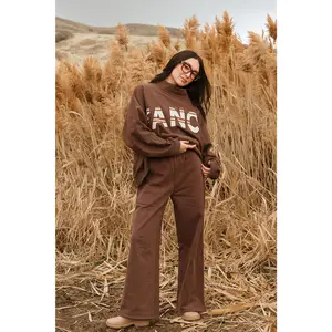 Fancy Fleece Wide Leg Sweatpants - Desert Sand Brown