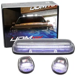 iJDMTOY 3pc-Set Clear Lens Cab Roof Top Marker Running Lamps w/White LED Lights For Chevrolet Silverado or GMC Sierra 1500 2500HD 3500HD (Also Fit Other Trucks SUVs)