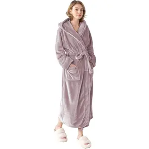 Robes for Women - Hooded Plush Fleece Bathrobe with Sash & Pockets, Full-Length Lightweight Spa RobeGift
