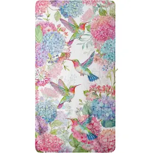 Microfiber Coral Fleece Bath Towel Hummingbird Hydrangea Floral Towels for Bathroom