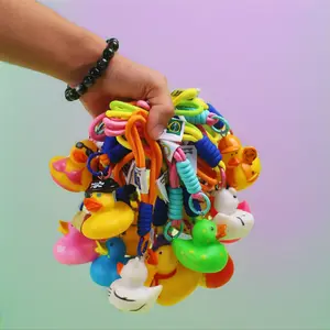 24pcs Colorful Braid Keychain Rubber Duck, Lanyard Duck, Paracord Keyring Duck, Bulk Woven Keychain Duck, Colorful Weave Rings Rope Duck Crafts Bracelet Valentine's Day gifts