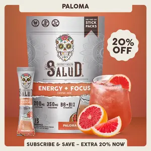 Salud 2-in-1 [Energy + Focus – Paloma] Clean Energy Drink Mix, Agua Fresca, Organic Caffeine, B6 & B12, L-Theanine, Drink Packets, Non-GMO, Gluten Free, Vegan, Low Calorie, 1g Sugar (15 Servings)