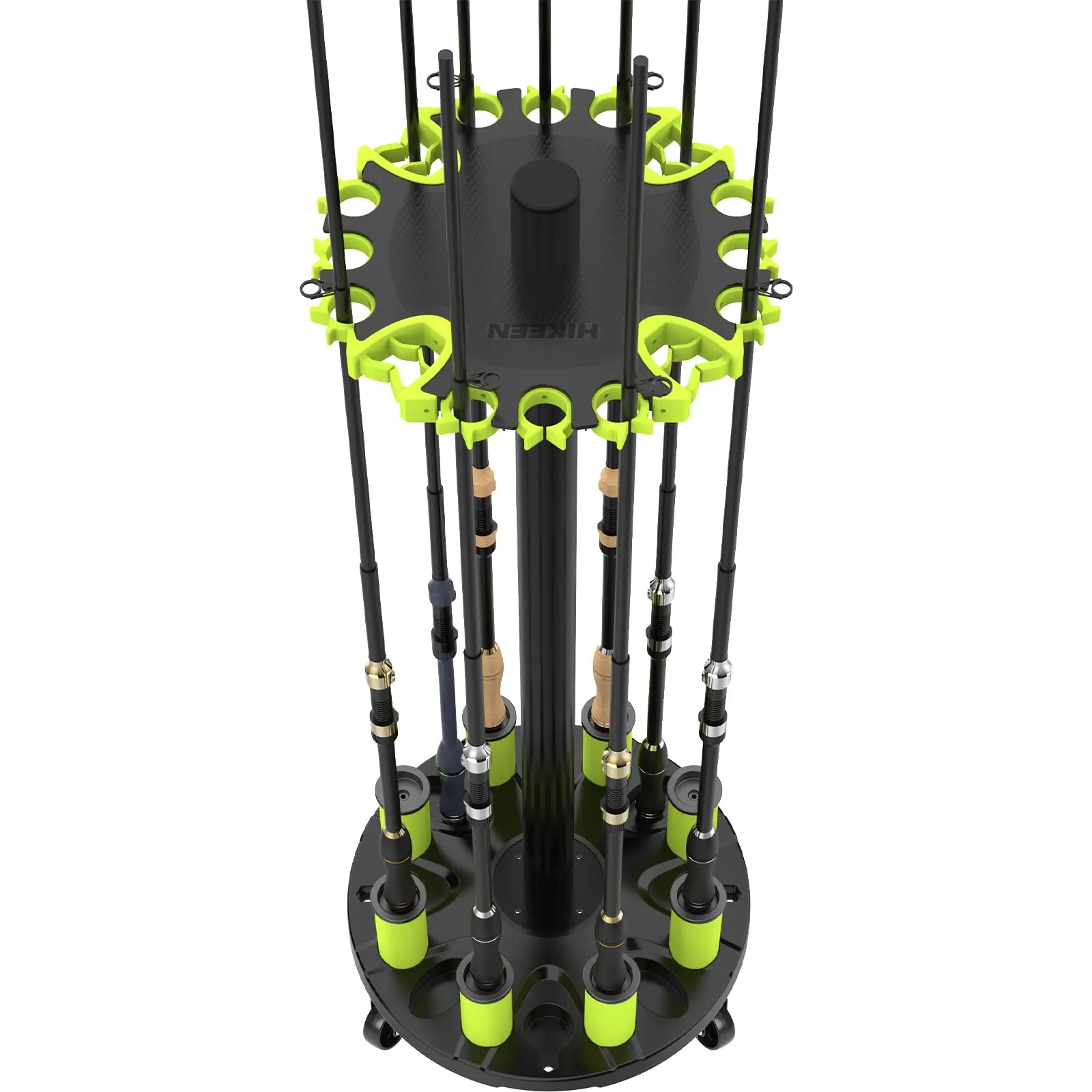 Hikeen Fishing Rod Holder for Garage, Fishing Pole Holders Rod Rack, Holds up to 20 Rods with Rolling Wheels, Fishing Gear Equipment Storage Organizer
