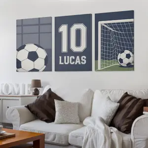 3-Piece Personalized Name Custom Football Canvas Wall Art, 2D Canvas with Hanging Wooden Frame, Home Decor for Living Rooms & Bedrooms, Thoughtful Art Gift