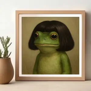 Whimsical Frog Portrait Canvas Print, Funny Animal Wall Art, Quirky Frog Art, Electic Home Decor