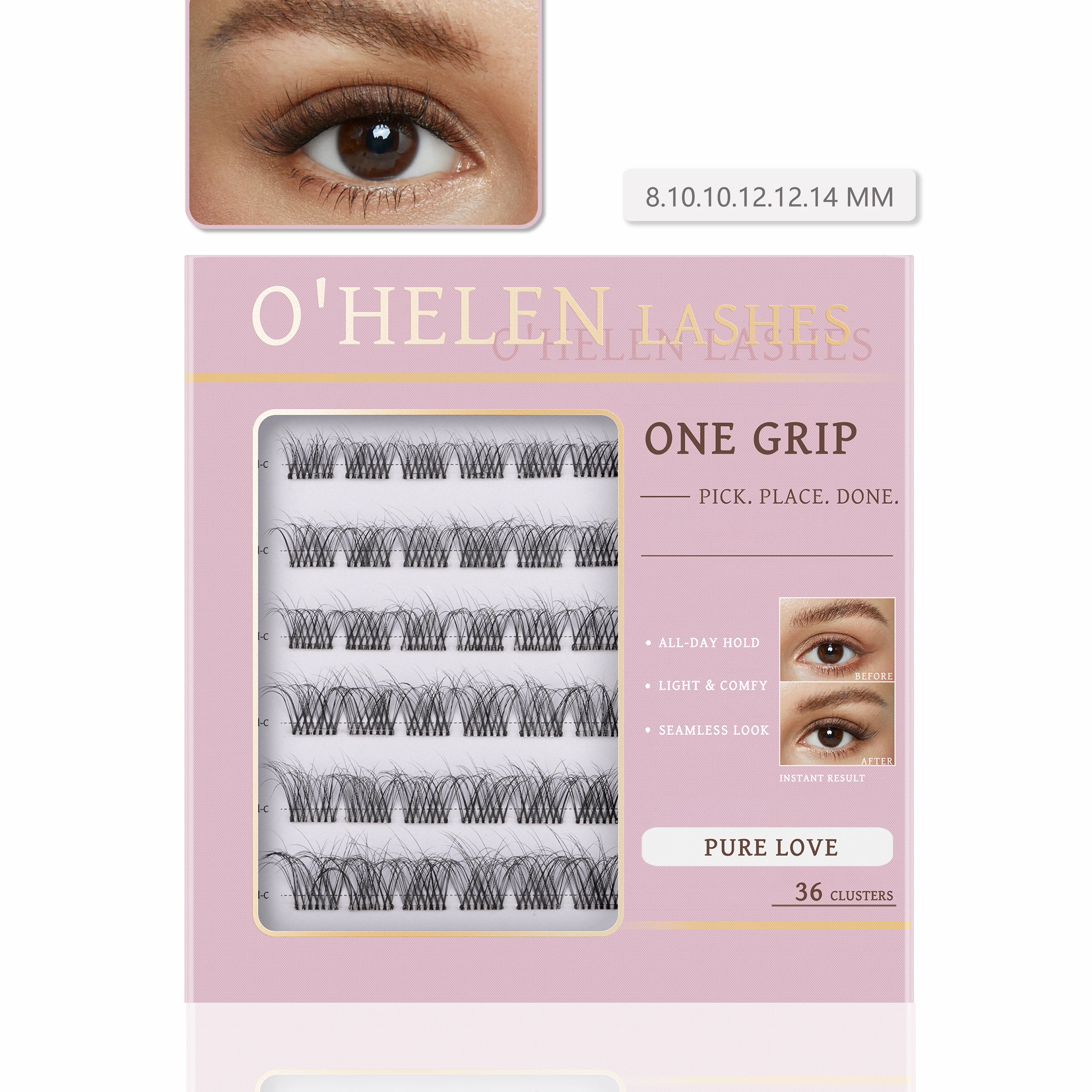 O'Helen Pure Love 1-Grip Pre-Glued Cluster Lashes, Natural Wispy DIY Lash Extensions
