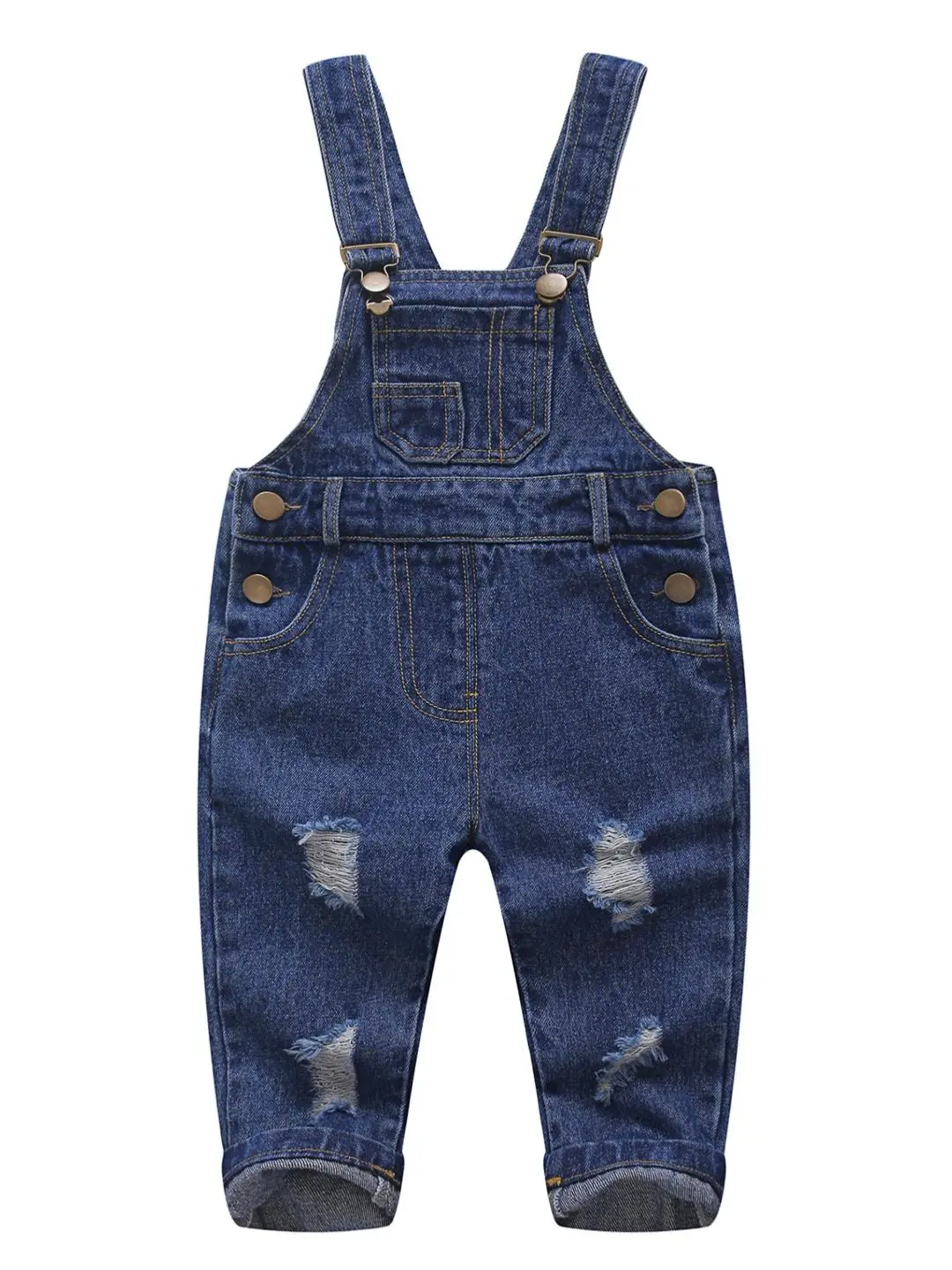 Kidscool Space Unisex Toddler-Kid Ripped Denim Overalls, Cute Jean Workwear for Casual Clothes