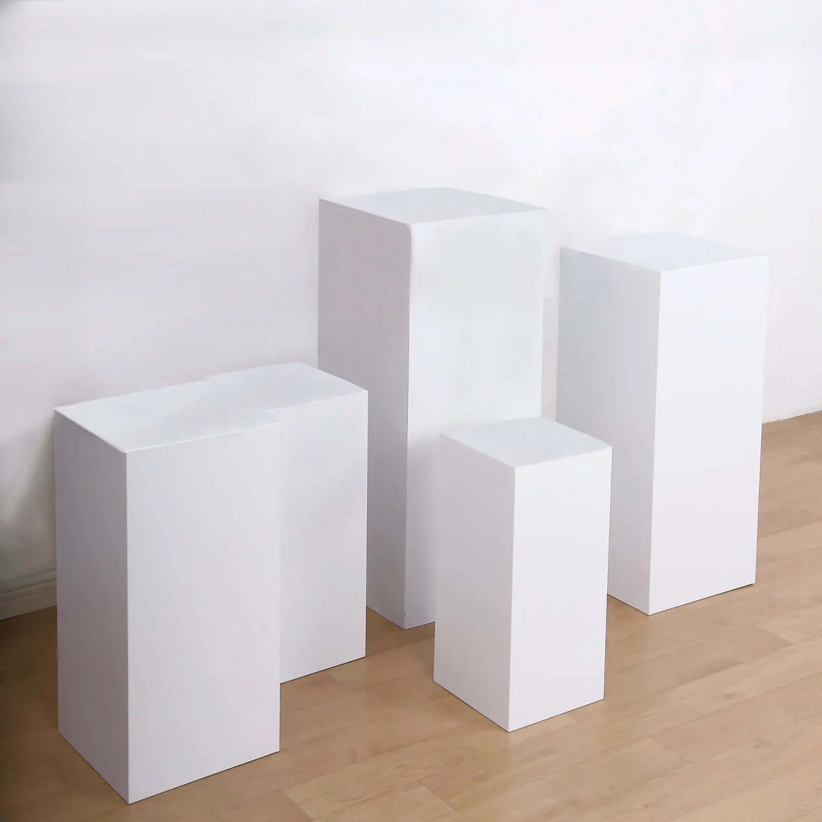 White Metal Rectangular Prop Pedestal Stands - 5-Piece Easy Clean Plinth Pillar Display Boxes for Holiday Centerpiece Display, Party Decor, Baby Shower