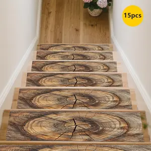 Rubber Anti-Slip Stair Treads, 15pcs Set, Brown-Yellow Textured Pattern, Non-Slip Stair Carpet, Easy to Clean, Comfortable and Aesthetic, Multi-Scenario Use