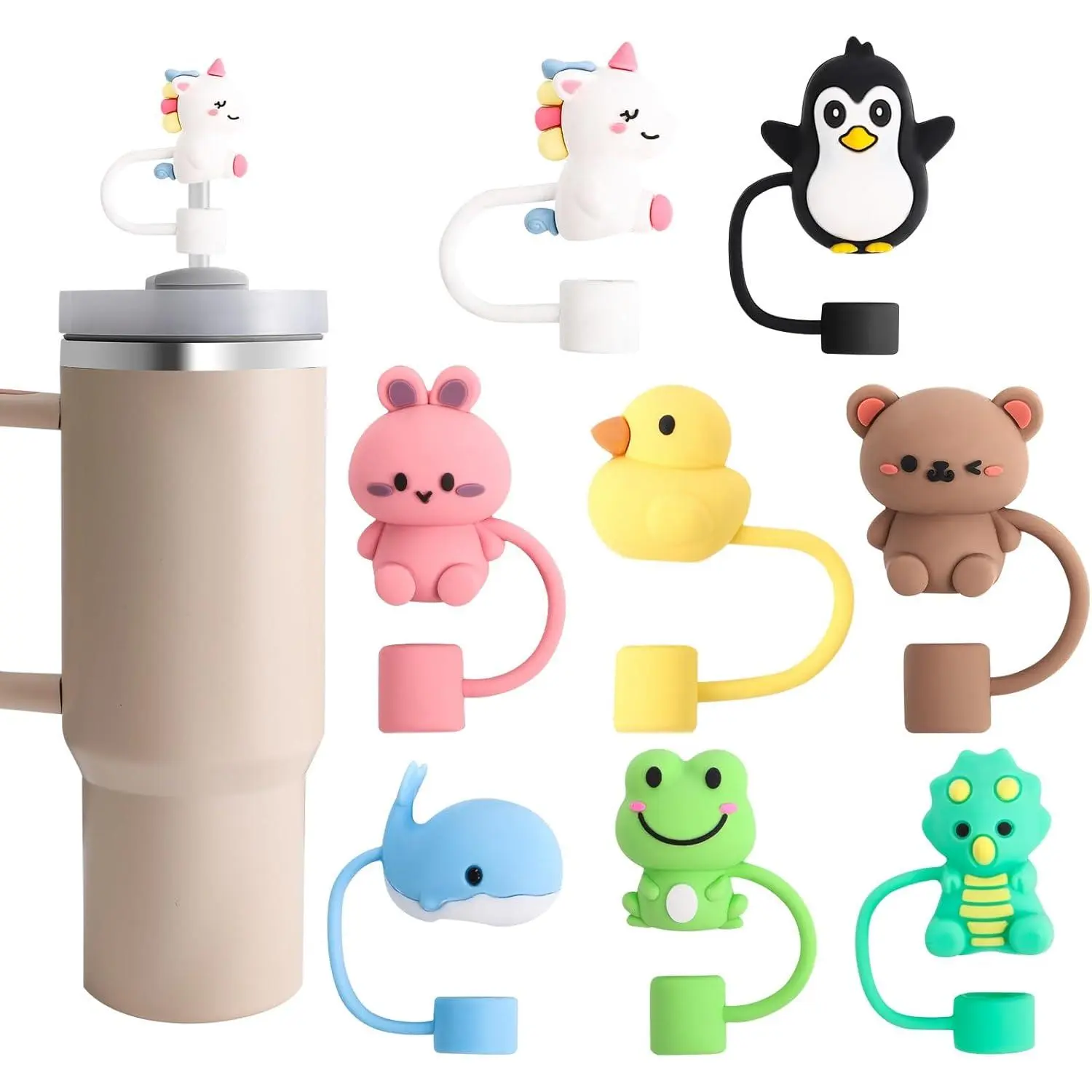 8 count  Straw Cover Cap,  Straw Topper for  30&40 Oz Tumbler Cute Straws Cap in Various Shapes, Straws Covers for 0.4 Inch/10 mm Tips Mother's Day Gifts for Women Girls
