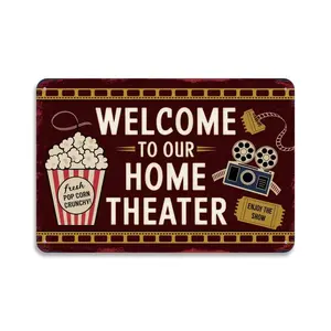 Vintage Movie Night Home Theater Popcorn Tin Sign， Retro Cinema Metal Sign Print Aesthetic Room Decoration for Home Bedroom Kitchen Dorm Bathroom Wall Decor 8 X 12， Easy to Hang