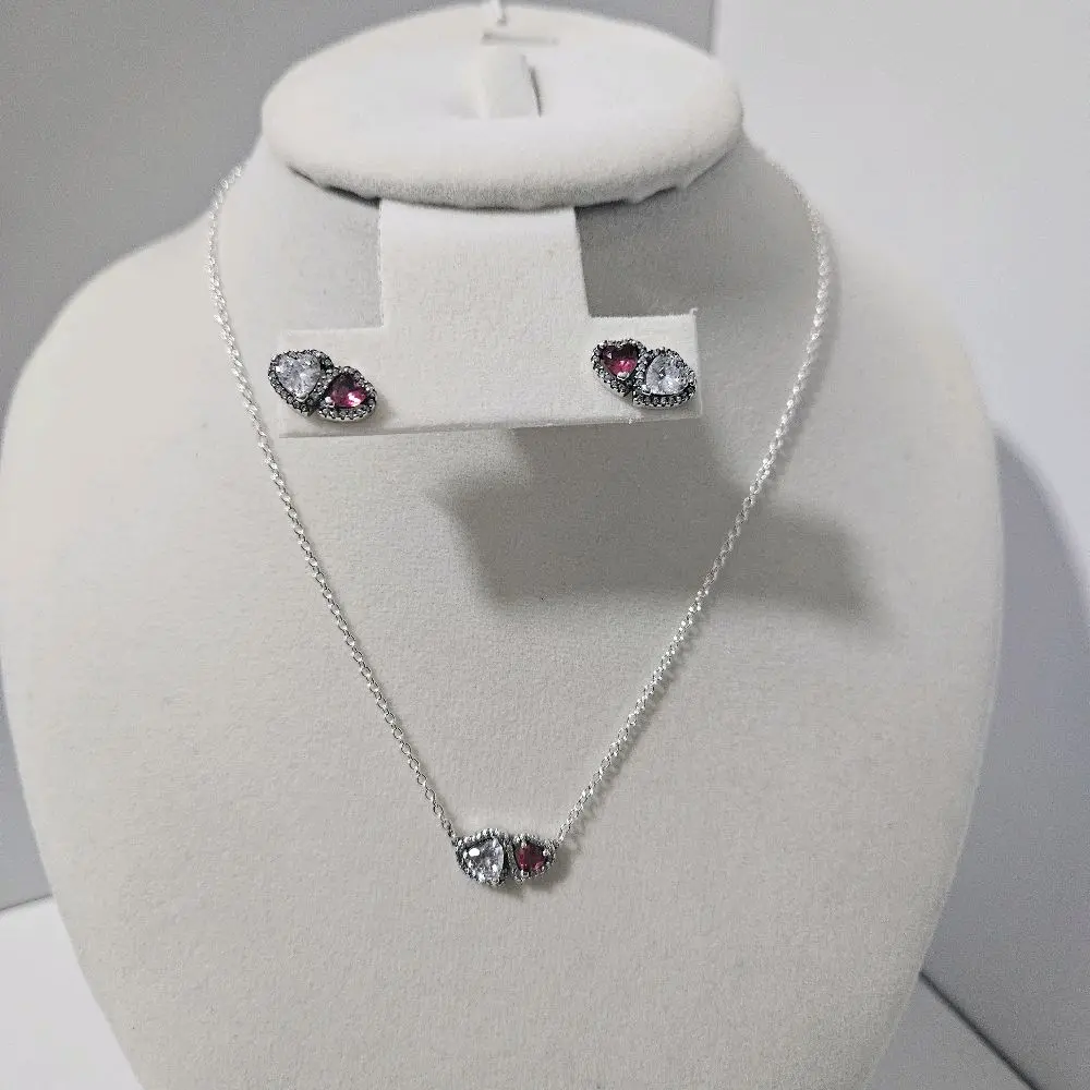 Elegant 9.25 Thai Silver Double Heart Female Jewelry Set,