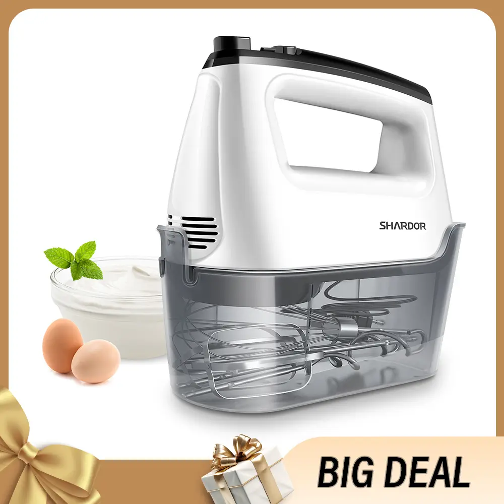 SHARDOR 6 Speed Hand Mixer Electric, Turbo Handheld Mixer with 5 Stainless Steel Accessories and Snap-On Storage Case, Electic Mixer for Whipping, Slo