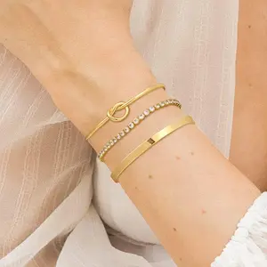 Tewiky  Greenish Spring Jewelry 3Pcs  Bracelet Sets Dainty Stackable Bracelets for Women Adjustable CZ Tennis Cuff Bangle Snake Cuban Bracelet Jewelry Gifts,Valentine's Day Gift，Fashion Items Holiday gifts