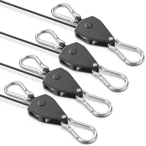 4-Pack 1/8" Adjustable Rope Hanger with Reinforced Metal Gear - Manual Operation, No Electricity Needed, Durable Construction for Hanging Plants, Grow Light, Outdoor Camping, Tents, Awnings and Various Tie-Down Uses