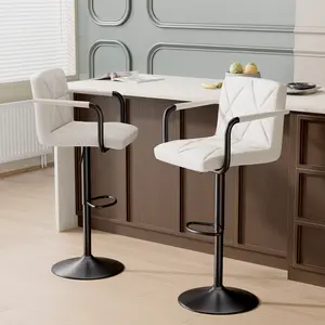 Adjustable Swivel Bar Stools with Footrest - PU Leather Counter Height Stools, 360° Spin & 300LBS Weight Capacity for Kitchen Island, Home Bar, Set of 1, Black/Dark Grey/Khaki/White