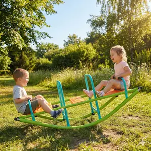2-in-1 Metal Teeter Totter Seesaw Playground Equipment for Kids Age 3-8, 2-Seater Outdoor Play Set with Easy-Grip Handles, Green for Backyard & Indoor Use