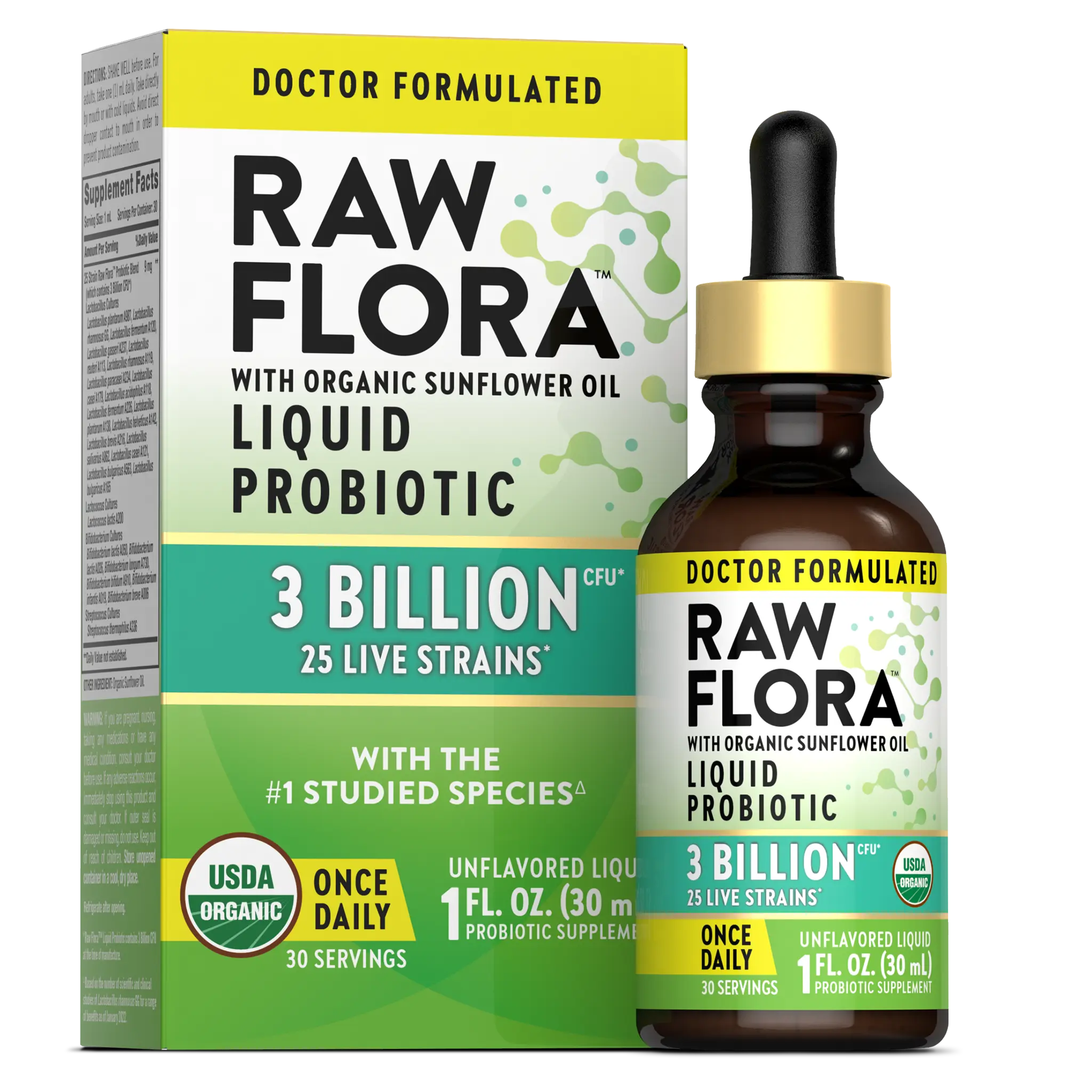 Organic Liquid Probiotic for Gut Health, 3 Billion CFU, with Edible Organic Sunflower Oil, 2 fl oz