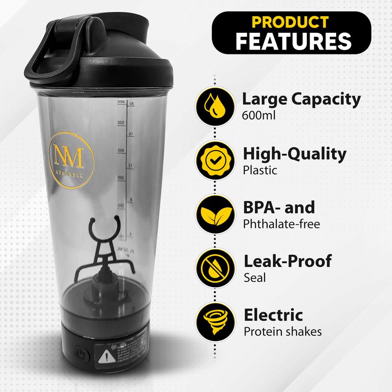 Premium Electric Protein Shaker Bottle - 20oz, Rechargeable, BPA-Free, Self-Stirring Mixer for Smooth Shakes and Supplements