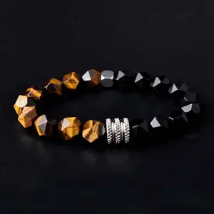 Eureka Stainless Steel Bracelet for Men with Tiger Eye Beads