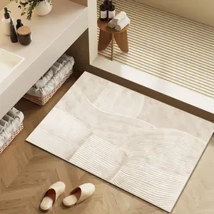 1 piece Bathroom floor mat, non-slip rug for bathroom area, simple beige stripe pattern, Minimalist Rug, soft and comfortable non-slip floor mat, easy to clean machine washable rug, perfect for home entryway, kitchen, bathroom and home decoration.