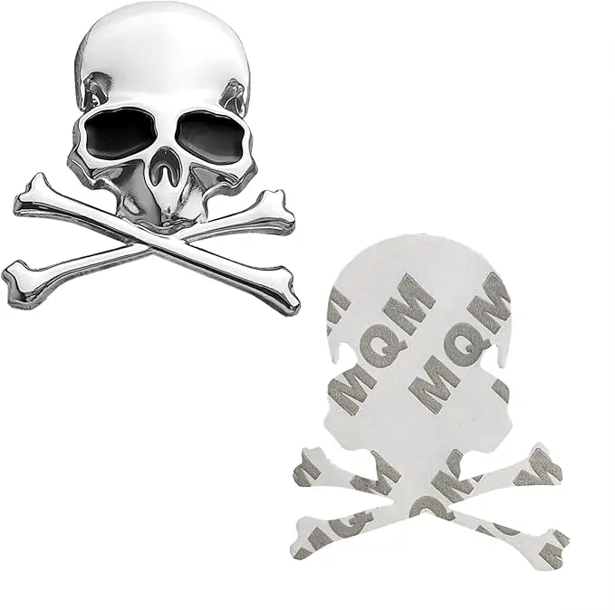 3D Chrome Metal Skull Car Sticker, 2.87 x 2.4 inches, Heavy-Duty Foam Tape, for Car and Motorcycle