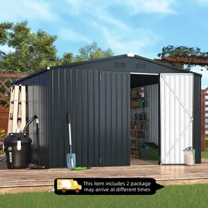 【2 Packages arrived at different times】YODOLLA 10'x10' Shed, Large Metal Storage Sheds & Outdoor Clearance, Steel Backyard Shed with Lockable Doors, Utility and Tool Storage for Garden, Patio, Outside Use