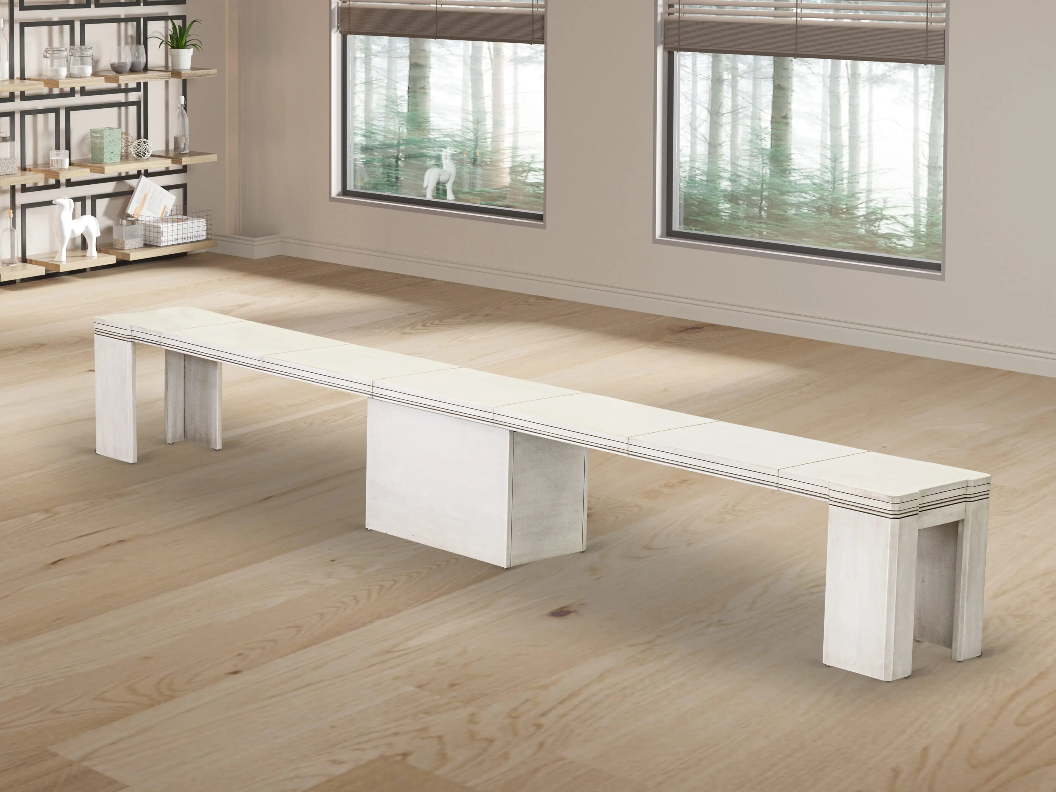 XTB-AWH-W- Extendable Dining Bench, Antique White.
