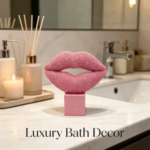 Shiny Lip Sculpture Ornament, Beaded Resin Kiss Decor, Sparkling Vanity Decoration, Perfect for Bedroom, Study Room, Makeup Room, Statues, Figurine