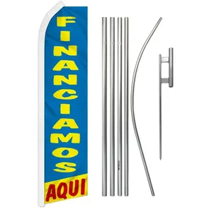 Aluminium Flag & Pole Kit with 16 ft Tall 5-Piece Steel Flagpole, Polyester Banner with Curved Edge, Free-Fly Design for Home Festive & Party Backdrop Use