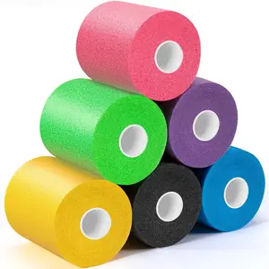 Upgraded 6 Pack Multi-color Pre-Wrap Athletic Foam Underwrap Tape for Hair and Soccer Sports - Pink, Black, Blue, Purple, Green, Yellow