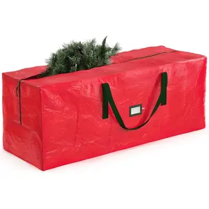 Christmas Tree Storage Bag - Fits 9 Ft Artificial Trees - Plastic, Waterproof Christmas Tree Bag For Storage Box For Xmas - Strong, Durable Handles - Label Card Slot - Red