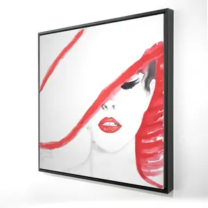 360 Stand 36x36 in. Artistic Framed Print - Modern Home Decor, Ready to Hang Wall Decoration, Woman with Summer Hat Artwork for Home Rooms