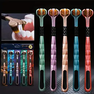 5-Pack Three-Sided Manual Toothbrushes for Adults, Soft Nylon Bristles, Full-Head, Ergonomic Design, Unisex Tooth Cleaning Accessory