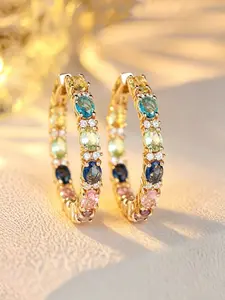 Luxury Multicolor Rhinestone Decor Hoop Shape Earrings for Women & Girls Delicate Jewelry Perfect for Engagement Weddings, Daily Wear Anniversary Gift Statement Earrings
